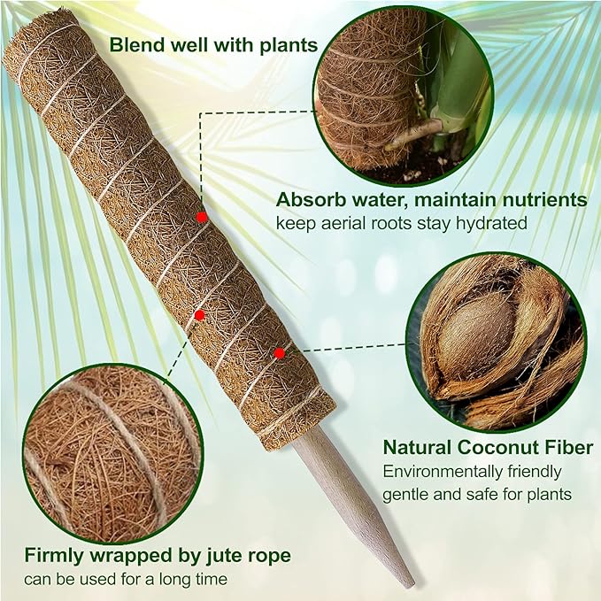 Moss Pole 58.7 Inch - Monstera Plant Support 5 Pack, 17.5" and 12" Plant Stakes for Indoor Plants Coco Coir Moss Pole Sticks for Climbing Potted Live Plants, Pothos, Philodendron