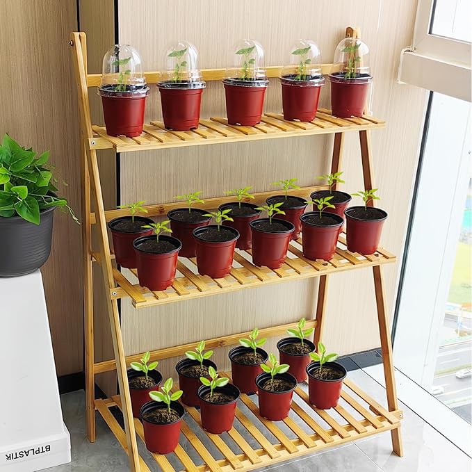 Plant Nursery Pots with Humidity Domes, 25 Sets 4 Inch Soft Nursery Pots Quality Ones (25 Red Pots + 25 Clear Lids), Seeds Starter Pots Small Planter Containers