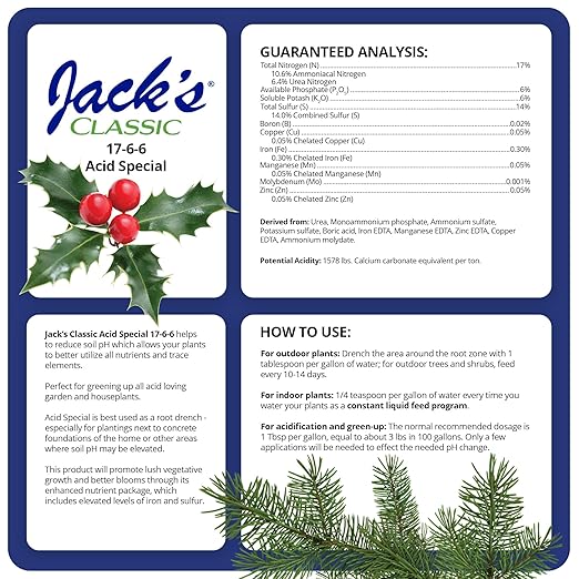 Jack's Classic 17-6-6 Acid Special Water-Soluble Fertilizer with Micronutrients to Promote Vegetative Growth and Blooms in Acid Loving Plants, 1.5lbs