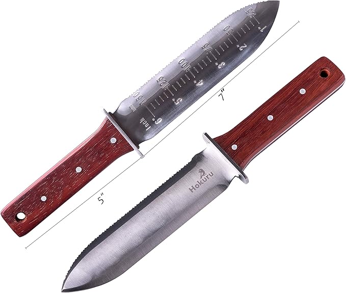 Hori Hori Knife - Landscaping, Digging, Weeding, Cutting, Planting Gardening Tool With Leather Sheath, Stainless Steel Blade and Sharpening Stone