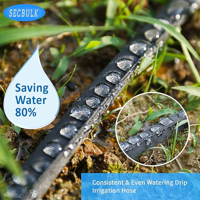 2025 Flat Soaker Hose 200 ft with Stakes for Garden, 50ft x 4 Linkable Drip Hose Diy Garden Irrigation System Saving 80% Water, Dual-layer Leak-free Design Water Hose with Holes