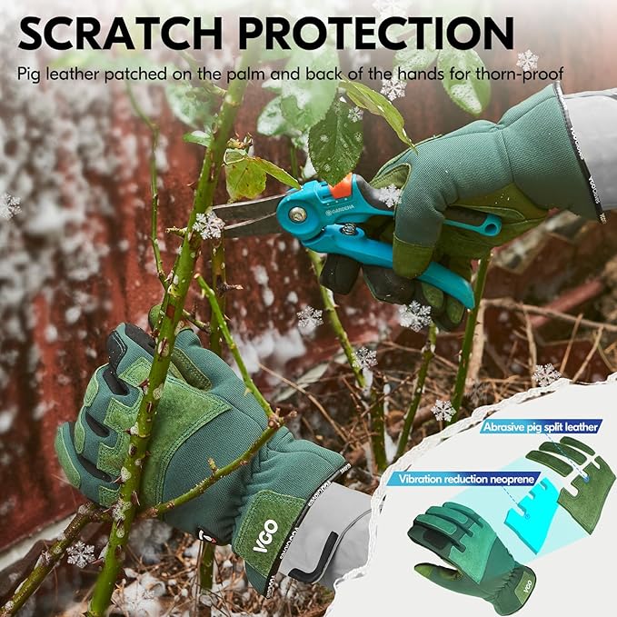 Vgo... Winter Gardening Gloves Women,Safety Work Gloves, Puncture-proof,Thornproof,Touchscreen(1 Pair,S,Green,SL7471FLWP)