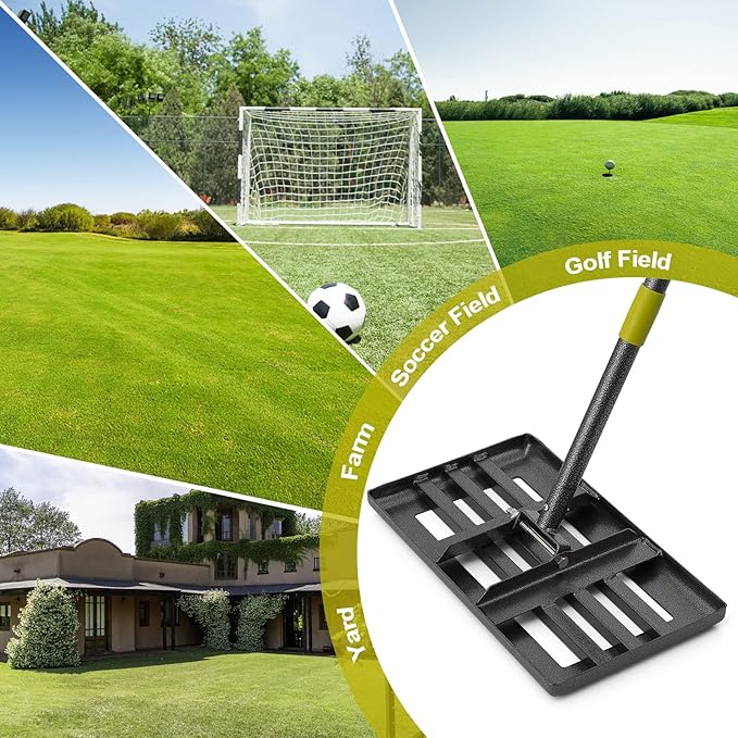 Lawn Leveling Rake, 6 FT Adjustable Long Handle Level Lawn Rake, Black Heavy Duty Level Lawn & 1 Inch Diameter Stainless Steel Handle Lawn Leveler Rake, Lawn Leveler Tool for Soil Grass Golf Field