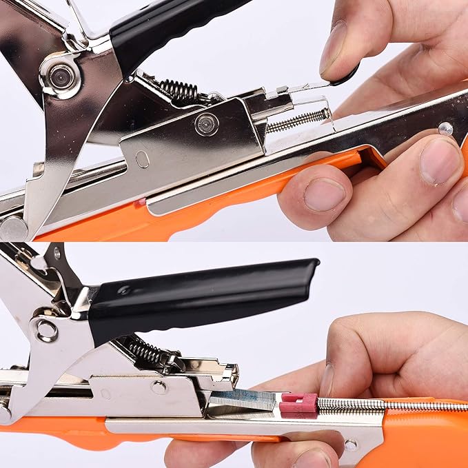 Plant Tying Machine Tape Tool for Tomatoes Peppers Grapes Cucumbers and Vining Vegetables Quickly and Easily Tie, Great for Gardeners Farmers, with Tapes, Spare Parts, Staples - Orange