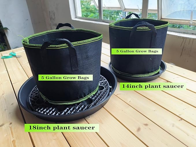 Plastic Plant Saucer Stand,2-Pack 18 19 inch, Elevated Plant Saucer Self-Watering Fabric Pot Base, Use Nonwoven Grow Bags, Plant Saucers Flower Pot Tray for Indoor-Outdoo and Grow Tents Greenhouses