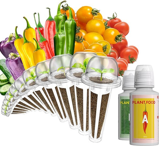 LYKOCLEAN Cherry Tomato Seed Pod for AeroGarden, idoo, Ahopegarden Hydroponics Garden, 12-pods (350 Seeds+, Include Red Chili/Purple Bell/Green/Yellow Pepper, Golden/Red Cherry Tomato)