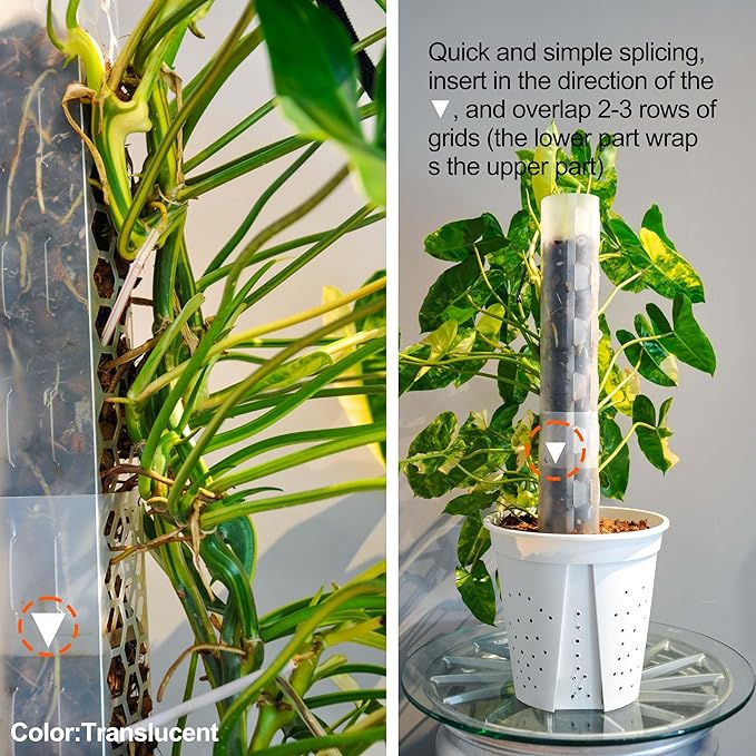 4 Pcs 17 Inch Plastic Moss Pole for Plants Monstera, Stackable Plant Support for Indoor Climbing Plants, Clear Plant Poles with 2pcs Garden Ties Work with Sphagnum Moss