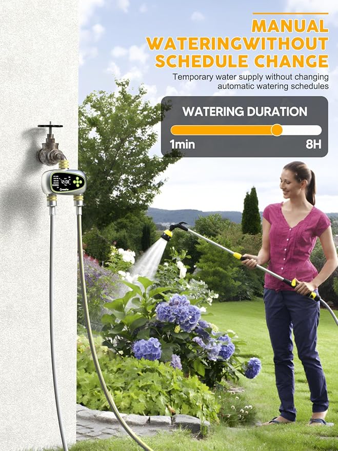 2 Zone Sprinkler Timer with Brass Inlet and Outlet - Water Timer for Garden Hose with Rain Delay/Manual Watering/Automatic Drip Irrigation Controller System for Garden Watering