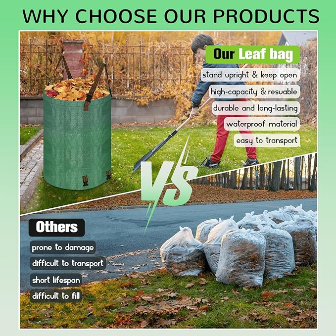 Leaf Collector Bag with Lid, Shoulder Strap, and Drawstring – Reusable Yard Garden Bag for Leaves and Lawn Trash, Perfect for Leaf Removal, Yard Clean-Up (With lid, 48 Gallon)