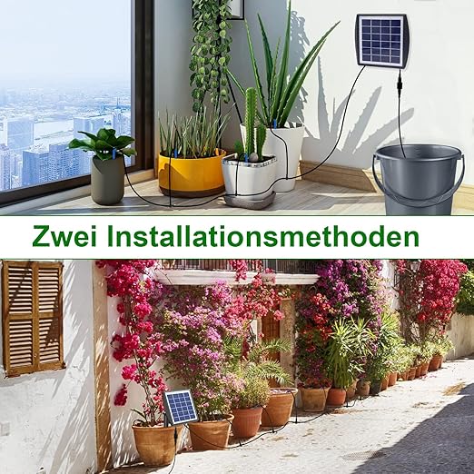 Solar Irrigation System, Plant Watering Devices Solar Powered Automatic DIY 50-Inch Watering System, A Garden Watering System with 6 Timing Modes for Outdoor Gardens, Vegetables, Greenhouses