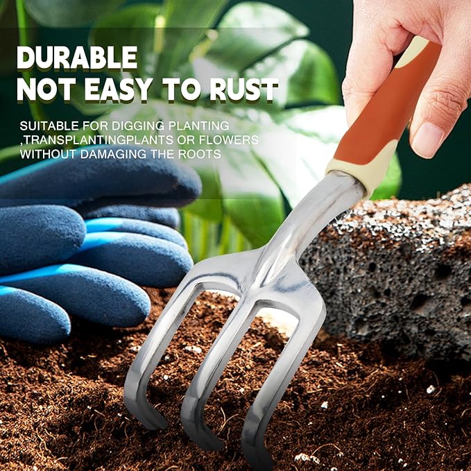 Gardening Tools, 6 Pack Stainless Steel Garden Tool Set with Non-Slip Rubber Grip, Ideal Gardening Gifts for Women