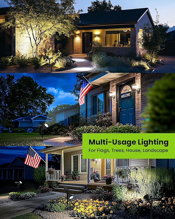 Solar Spot Lights Outdoor Waterproof, Solar Powered Flag Lights Halloween Lights, Landscape Spotlights for Tree, House, Yard, Garden, Christmas Decorations-4 Pack