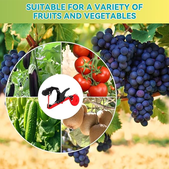 Plant Tying Machine, Lightweight Plant Vine Tying Tape Machine Tool, Plant Tape Gun for Tomatoes, Grapes and Vegetable Garden,Including Spare SK5 Blade, Garden Tapes and Staples(Red)