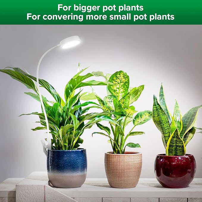SANSI Grow Lights for Indoor Plants, Pot Clip LED Plant Light for Growing Full Spectrum, Plant Growing Lamp with 4-Level Dimmable, Auto On Off 3 6 12 Hrs Timer for Pot Plants, White 10W 2-Pack