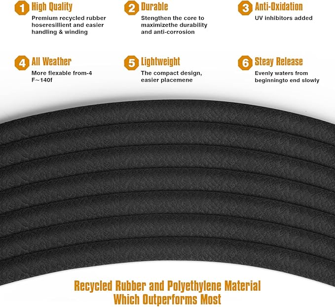 Soaker Hose 15FT 5/8" Diameter for Garden Beds Solid Brass Interface Irrigation Save 70% Water Heavy Duty Rubber Great for gardens/flower beds