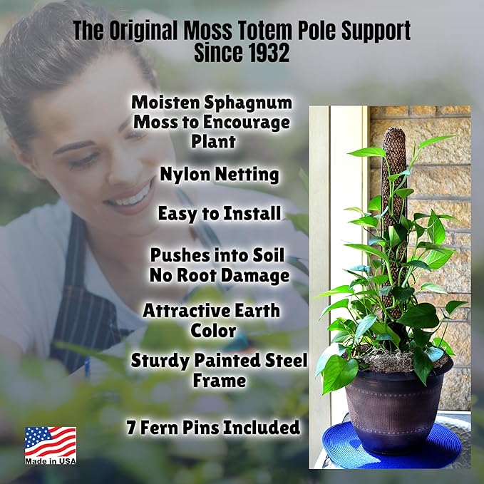 Mosser Lee Sphagnum Moss Pole for Indoor Plants, Monstera Moss Pole, Plant Pole Made in USA - Ideal for Climbing Plants, Enhances Plant Growth & Stability - 18" Height
