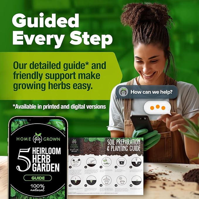 HOME GROWN Herb Gardening Starter Kit for Indoors - Unique Gift for Mom, Women, Her, Men - Complete 5 Herb Plant Grow Kit - Holiday Gift for Gardeners