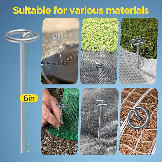 Landscape Fabric Pins, Thickened 8 Gauge Circle Top Landscape Pins, Not Easy to Bend 6 inch Galvanized Landscape Fabric Stakes, More Holding Power Than U-Shape Garden Staples (40)