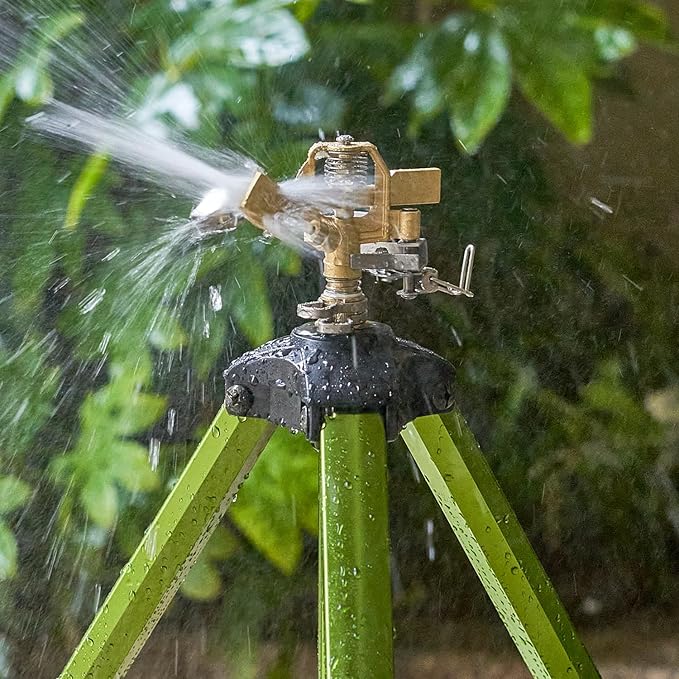 2 Pack Tripod Sprinklers for Yard,Nalupatio Impact Sprinkler on Tripod Base,Heavy Duty Brass Sprinklers,270 Degree Large Area Irrigation,3/4 Inch Connector Sprinkler with Legs Flip Locks for Lawn/Yard