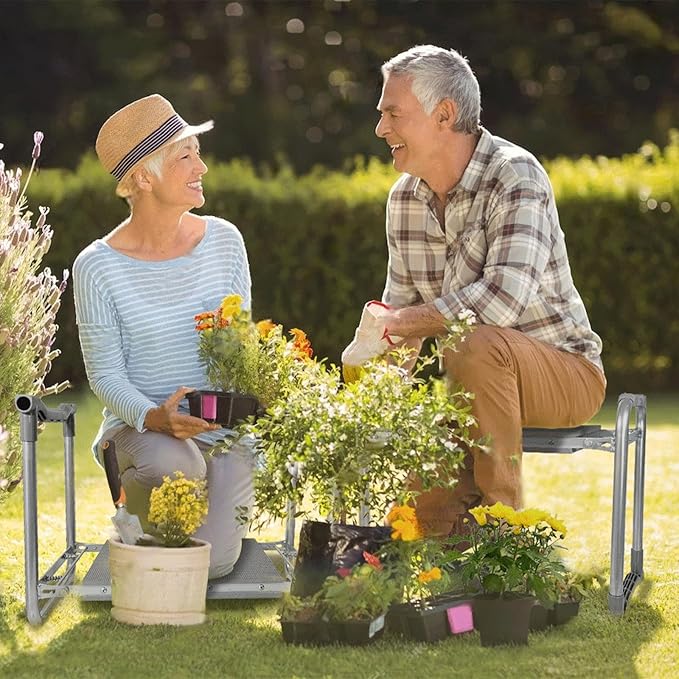 【New Upgraded】 Garden Kneeler and Seat,Foldable Garden Stool,Portable Garden Bench for Kneeling and Sitting,with Kneeling Pad,Tool Bag,Tool Pouch, Gardening Gifts for Women,Seniors,Parents