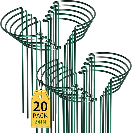 TCBWFY 20 Pack Garden Supports for Plants Metal 10" Wide x 24" High Interlock Half Round Garden Plant Support Ring Border Support Plant Support Ring Cage for Rose Flowers Vine Tomato