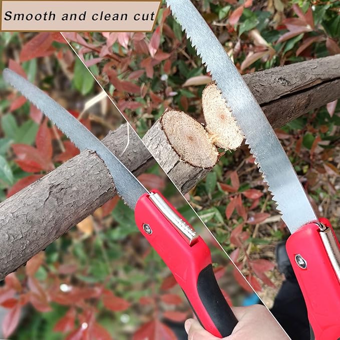12 Inch Heavy Duty Pruning Saw, Folding Hand Saw with SK5 Curved Blade, Triple-cut Razor Teeth Used for Trees Wood Cutting Camping Gardening Work, Hiking, Landscaping, Tree Trimming