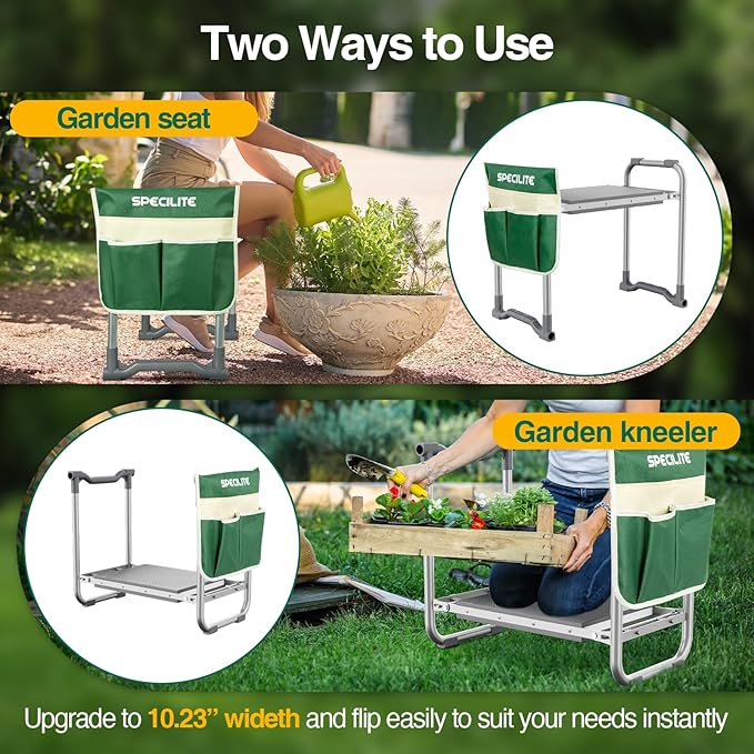 Garden Kneeler and Seat, Heavy Duty Foldable Gardener Stool with 2 Tool Pouches, Anti-Knee and Back Pain, Gardening Gifts for Women, Men Seniors