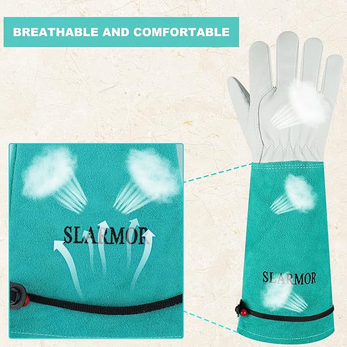 Long Gardening-Gloves Women/Men - Thorn proof Rose Pruning Heavy Duty Gauntlet (Medium, Green)