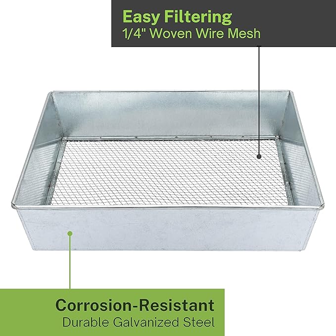 Soil Sifter, 12 x 10 Inch Standard Size with 1/4 Inch Mesh, Includes Work Gloves