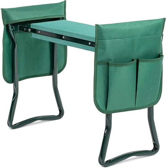 YSSOA 2024 New Garden Kneeler and Seat, with Sturdy Soft EVA Foam Pad, Hold Up to 330lb, Foldable Kneeling Bench, with 2 Tool Pouch for Gardening, Fishing, Camping, Green