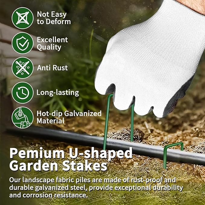 100PCS 6-Inch Galvanized Garden Landscape Staples Stakes, Heavy-Duty Sod Pins Anti-Rust 11 Gauge Garden Stakes, Plant Stakes for Weed Barrier Fabric Ground Cover Tubing Soaker Hose Drippers Irrigation