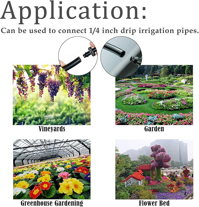 220PCS 1/4" Drip Irrigation Kit Barbed Connectors, Straight Barb, Tee, Single Barb, End Plug, Elbow, 4 Way Coupling Irrigation Fittings for Garden Lawn Flower Pot
