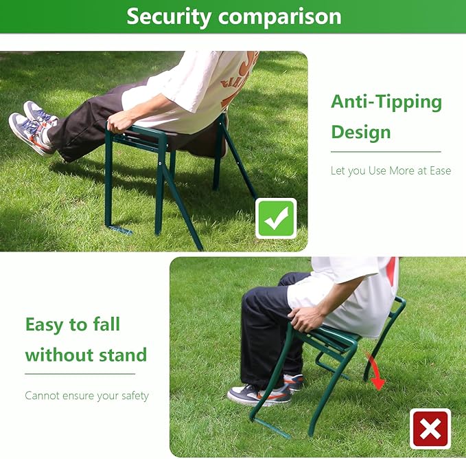 Garden Kneeler and Seat Heavy Duty,Foldable Gardening Stool with Anti-Tipping，10" Thicken & Widen Soft Kneeling Pad,Great Gardening Gifts for Women and Men, Bench Comes with Tool Pouch,Green