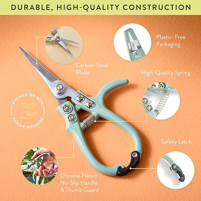 Modern Sprout Pruning Shears for Gardening, Herb Snips, Flower Cutting Scissors, Indoor Plant Shears, Lightweight, Ergonomic, Carbon Steel Blade, Easy-Lock Safety, Aesthetic (Chartreuse)