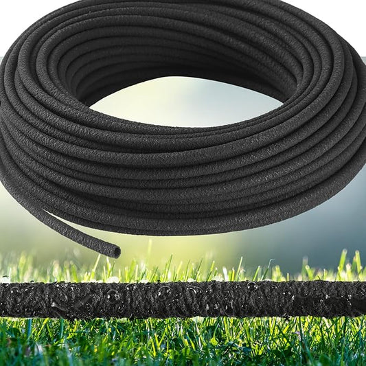 Sasylvia 200 ft 1/4 in Irrigation Tubing Soaker Hose System, Rubber and PE Material, Porous Drip Line for Watering Hydroponics Vegetable Beds, Black
