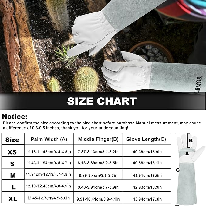 Long-Gardening-Gloves Women/Men-Thorn proof Rose Pruning Heavy Duty Gauntlet-XS