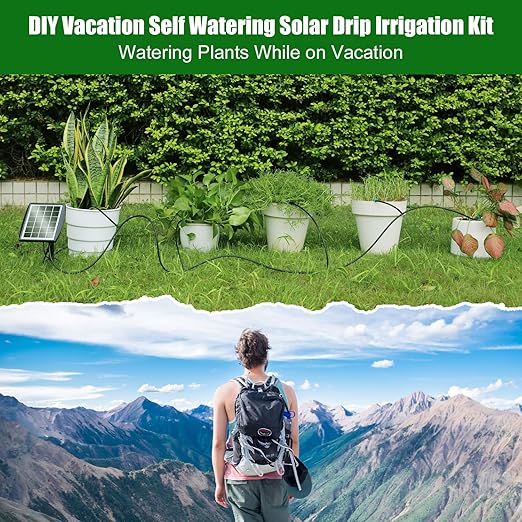 Solar Automatic Drip Irrigation Kit System, JIYANG Solar Powered Auto Easy DIY Watering Device Supported Pots Plants, 6-12 Timing Modes With Anti-Siphoning Device (Expansion Kit/Extra Accessories Kit)