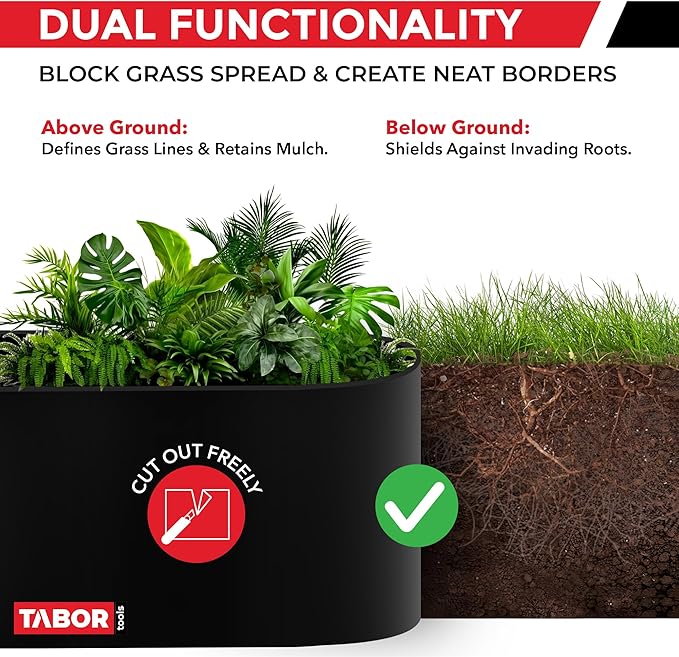 TABOR TOOLS 40 Ft Terrace Board, 5 Inch High, 0.1" Inch Thickness, Landscape Edging Coil, Grass Barrier, Bender Board, Garden Liner, ES31. (Black)