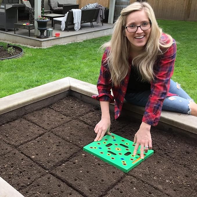 Seeding Square (10-Pack - Seed and Seedling Spacer Tool for Bigger Harvests, Organized Plants & Fewer Weeds – Color-Coded Gardening Template with Magnetic Dibber, Ruler & Planting Guide
