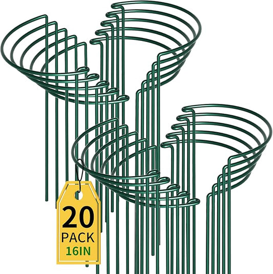 TCBWFY 20 Pack Garden Plant Support Stakes,10" Widex16 High Heavy Duty Interlinked Half Round Peony Support Ring Cage for Indoor Outdoor Plants,Plant Supports for Peony,Tomato,Hydrangea,Rose