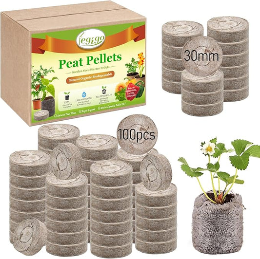 Legigo 100 Pcs 30mm Seed Starter Peat Pellets Pods for Seedlings- Compressed Seed Starting Pellets Seed Starter Pods Plugs Soil Peat Pods for Starting Seeds, Garden Planting Herb Flower Vegetables