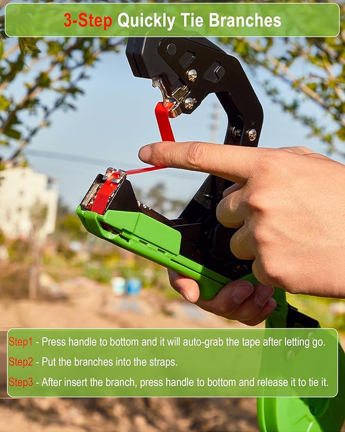 PATILWON Plant Tying Machine with Green Tape - Lightweight Plant Tie Tool for Vine Plants, Includes Staples, Blades, and 20 Rolls of Elastic Tape for Gardening