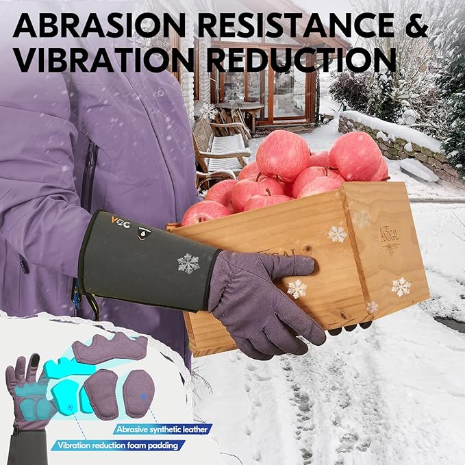 Vgo... Winter Warm Safety Work Gloves Women, Extended Pig Split Leather Cuff,Synthetic Leather, Rose Pruning Thorn Proof,Gardening(Size L,Purple,SL6592FLWP)