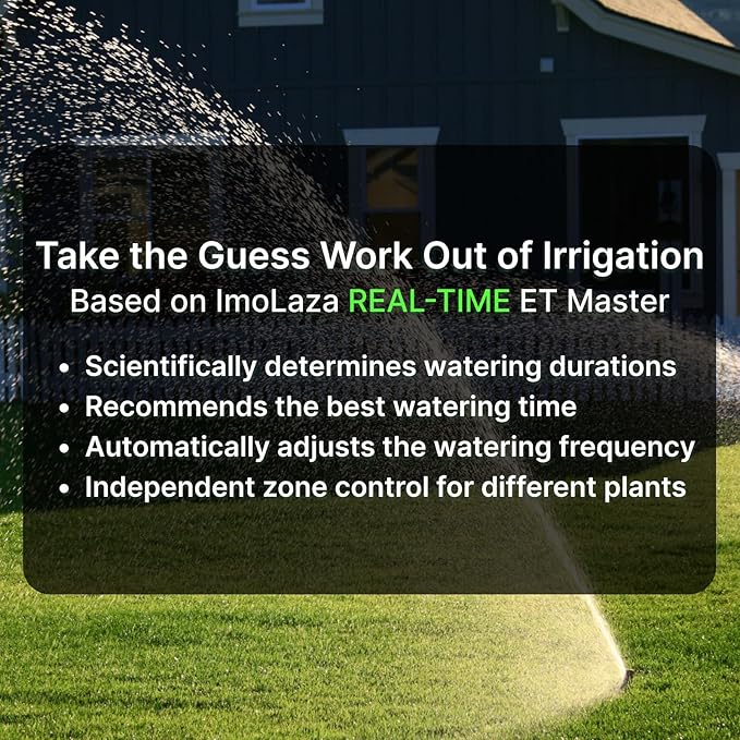 ImoLaza Smart Sprinkler Controller Evapotranspiration Master: 16 Zones WiFi Irrigation Controller with Automated Watering and App Control, Save Water Through Rain, Freeze, Wind and Saturation Skip
