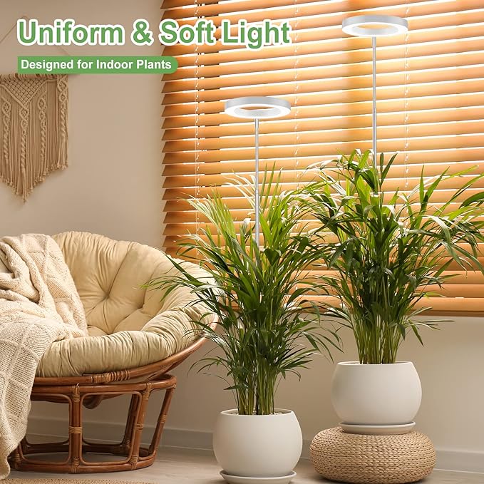 LBW Grow Lights for Indoor Plants, 144 LEDs Full Spectrum Plant Light, Large Plant Lamp with 4 Dimmable Levels, 4/8/12H Auto On/Off Timer, Height Adjustable, Halo Growing Lamp for Tall Plants, 2 Pack
