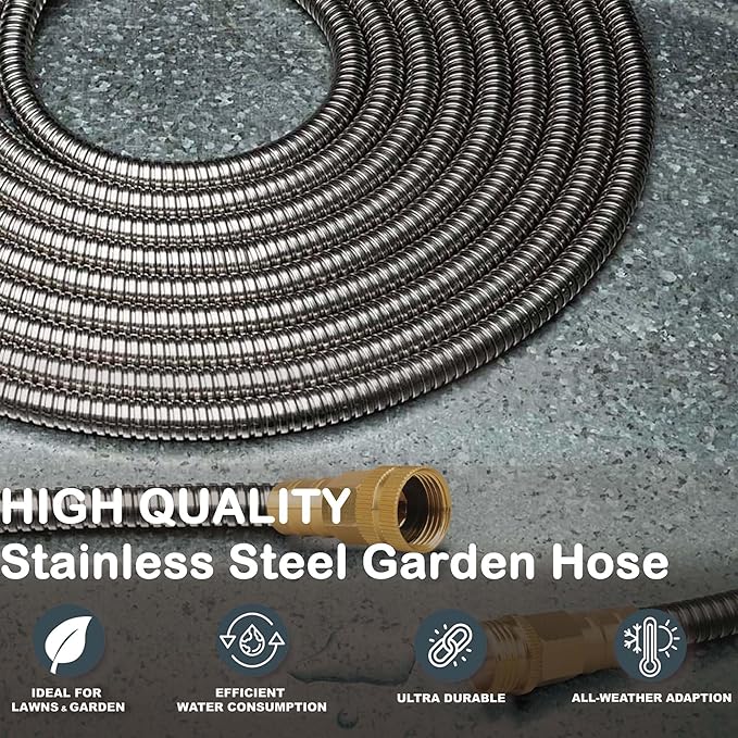 Stainless Steel Garden Hose: Durable Quality Metal with High-pressure Water Output for Gardeners（75FT）