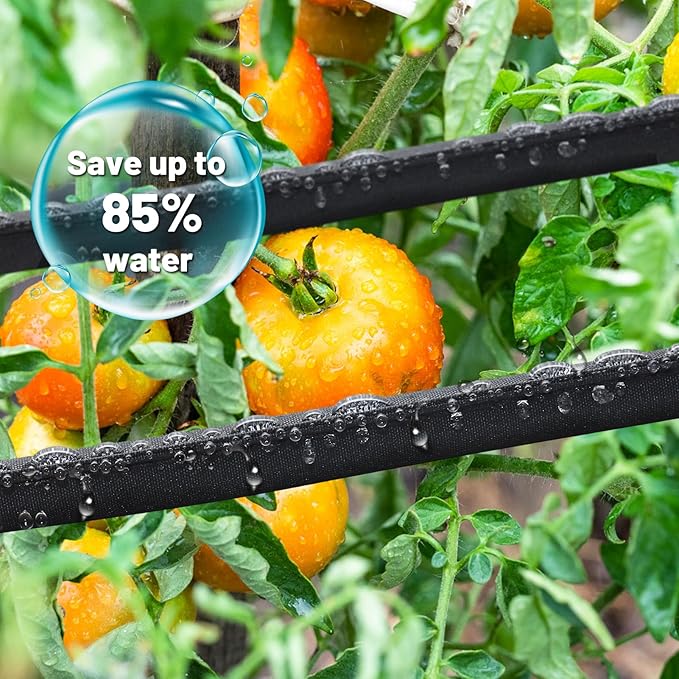Soaker Hose 75FT for Garden Beds - 3/4" Heavy Duty Double Layer Drip Irrigation Hose, Save 85% Water- Linkable Flat Soaker Hose for Lawn Flower Bed Vegetable Field Effective Watering