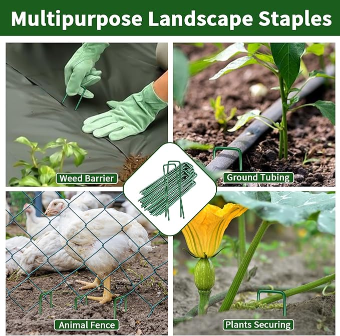 100PCS 6-Inch Galvanized Garden Landscape Staples Stakes, Heavy-Duty Sod Pins Anti-Rust 11 Gauge Garden Stakes, Plant Stakes for Weed Barrier Fabric Ground Cover Tubing Soaker Hose Drippers Irrigation