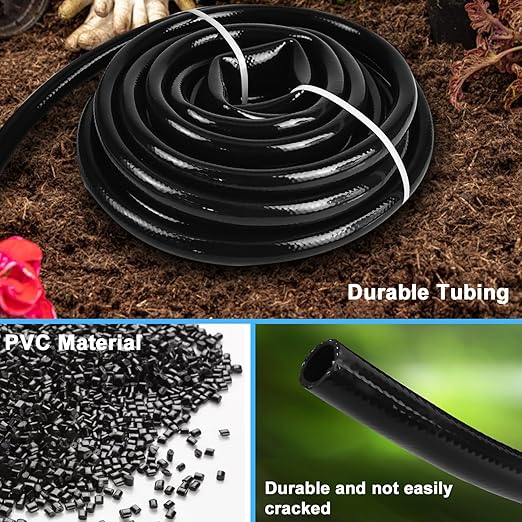 Drip Irrigation Tubing, 40 FT 1/2 inch Main Drip Line Hose Tube with 1/2" Straight Connector and 3-Way Connector for Garden Watering Landscape Irrigation System