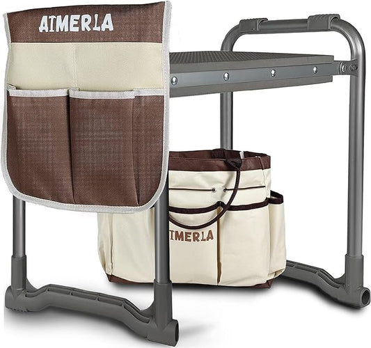 Foldable Garden Kneeler Seat Heavy Duty [Upgraded Widened Thick Kneeling Pad] Garden Stool with Large Garden Tool Bags with Pockets - Portable Garden Bench Gardening Gifts for Parents
